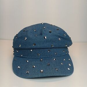 Jane & Berry Cap Blue Denim Rhinestone Newsboy Cabbie NEW one size fits most